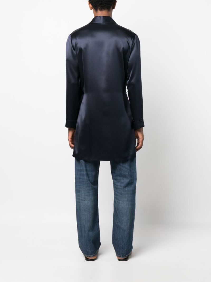 Blue Off-centre Tie Silk Coat