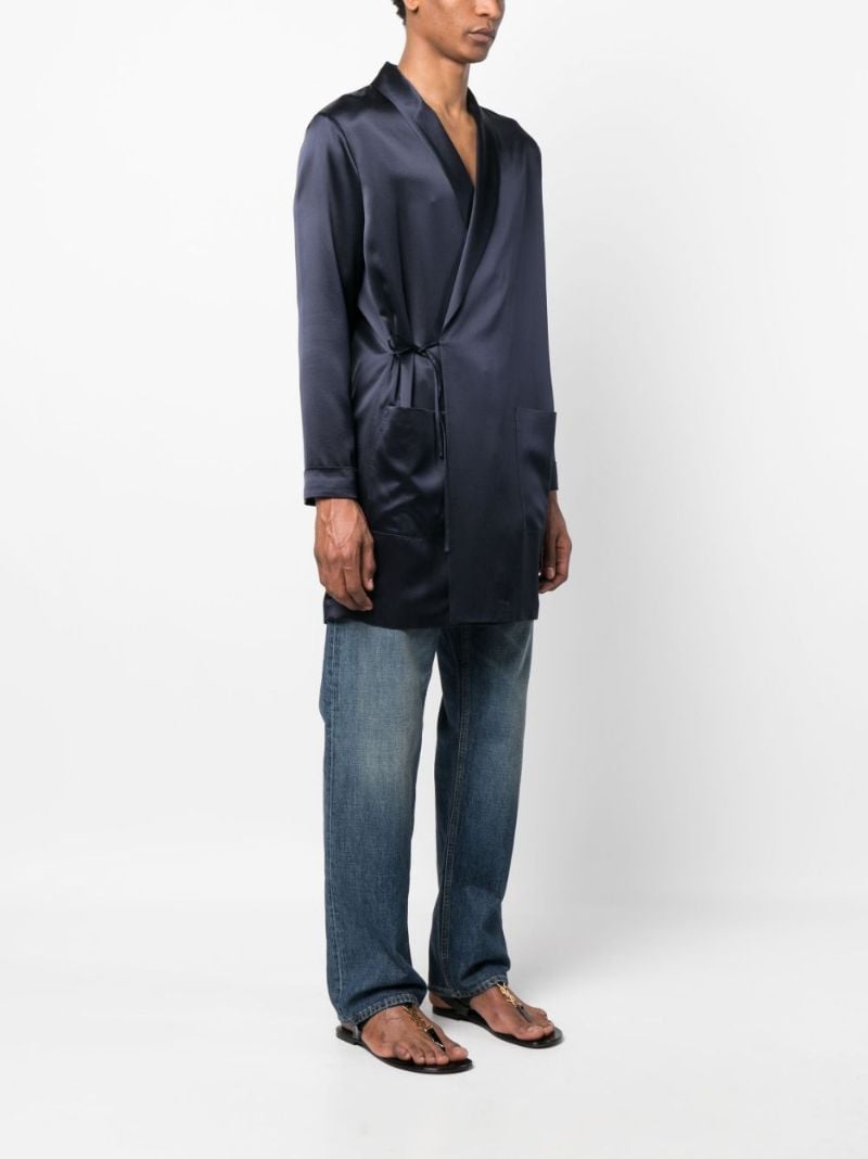 Blue Off-centre Tie Silk Coat