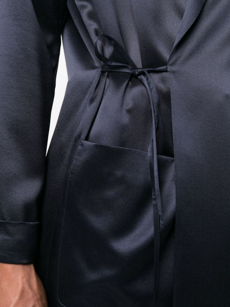Blue Off-centre Tie Silk Coat