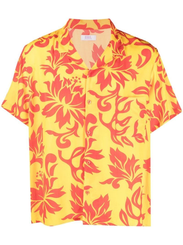 Yellow Floral Print Short-sleeve Shirt