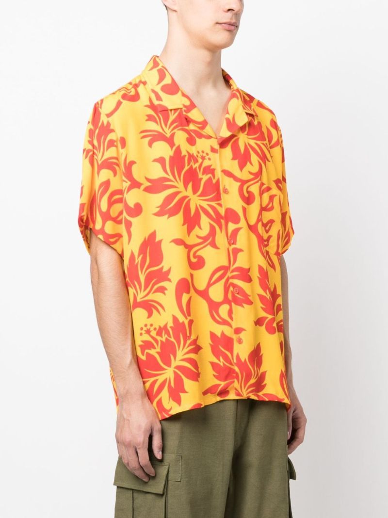 Yellow Floral Print Short-sleeve Shirt