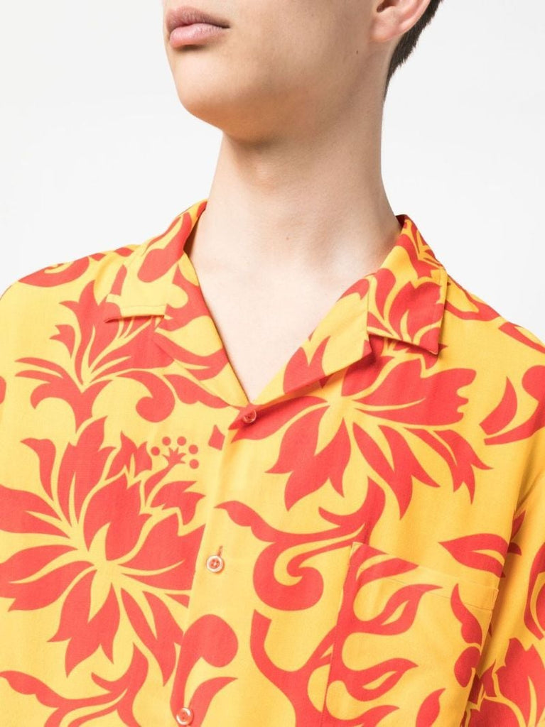 Yellow Floral Print Short-sleeve Shirt