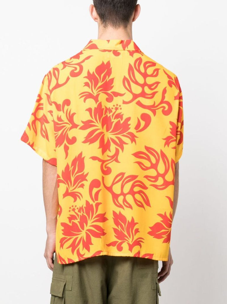 Yellow Floral Print Short-sleeve Shirt