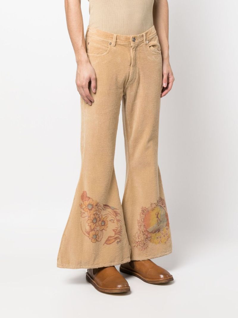 Neutral Graphic Print Corduroy Flared Trousers