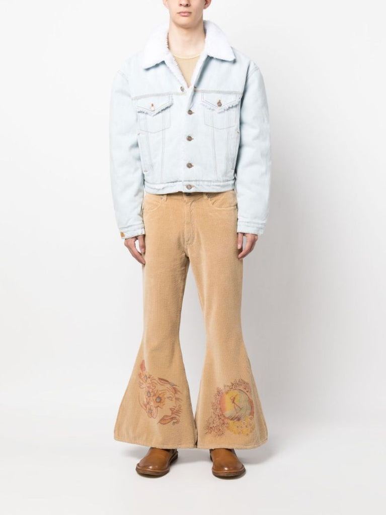 Neutral Graphic Print Corduroy Flared Trousers