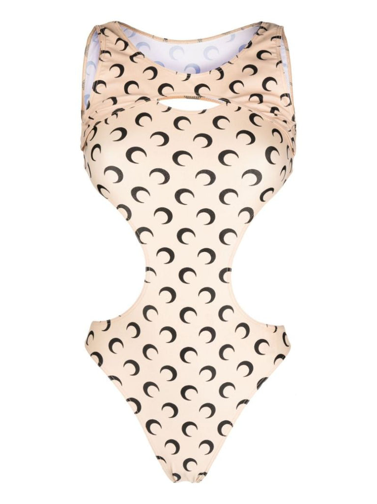 Neutral Moon Print Cut-out Swimsuit