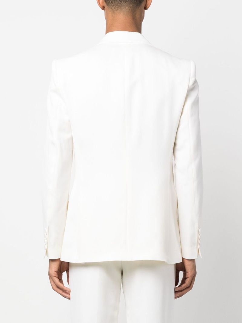 White Embroidered Double-breasted Blazer