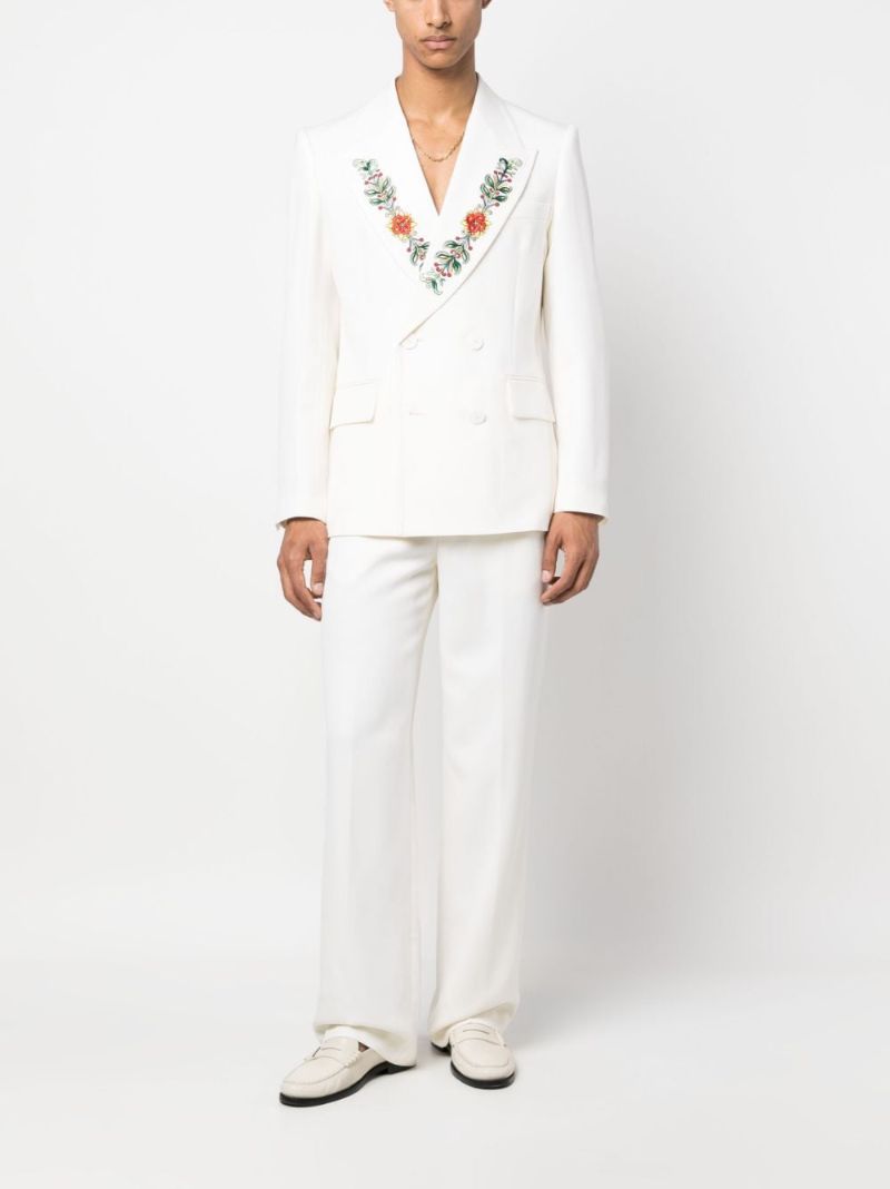White Embroidered Double-breasted Blazer