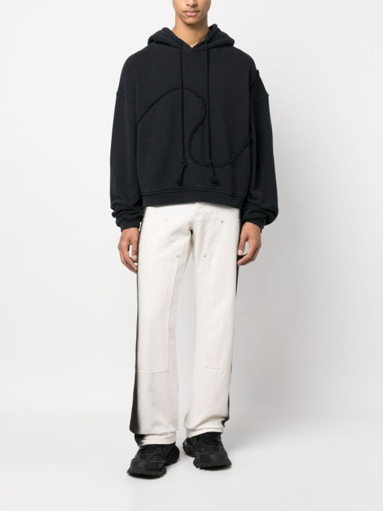 Black Swirl Frayed Cotton Hoodie