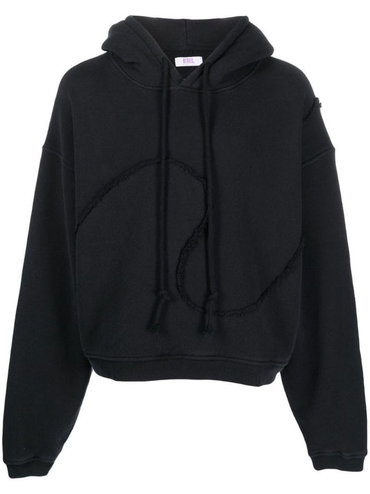 Black Swirl Frayed Cotton Hoodie