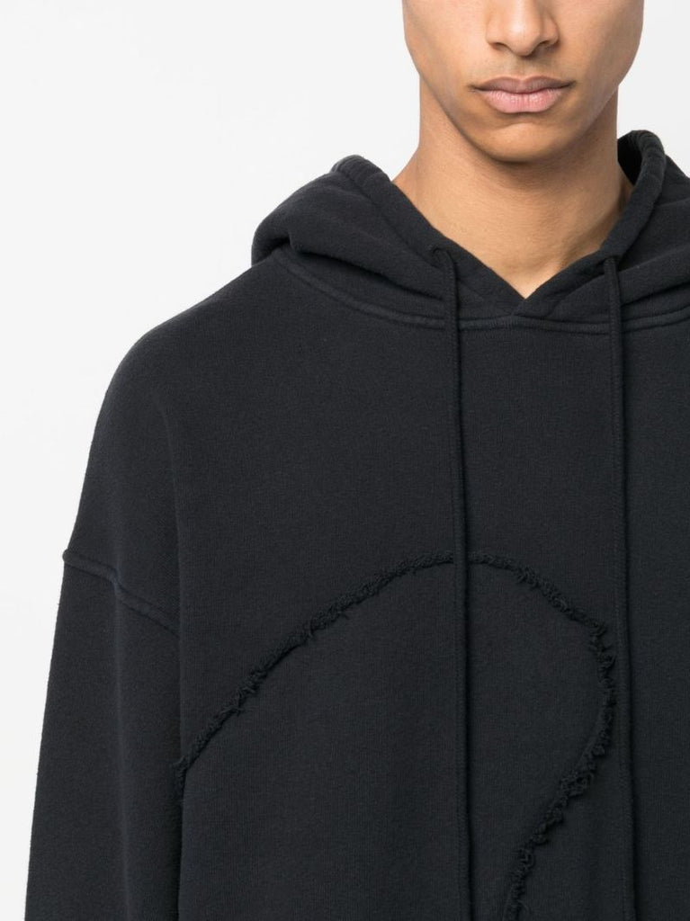 Black Swirl Frayed Cotton Hoodie