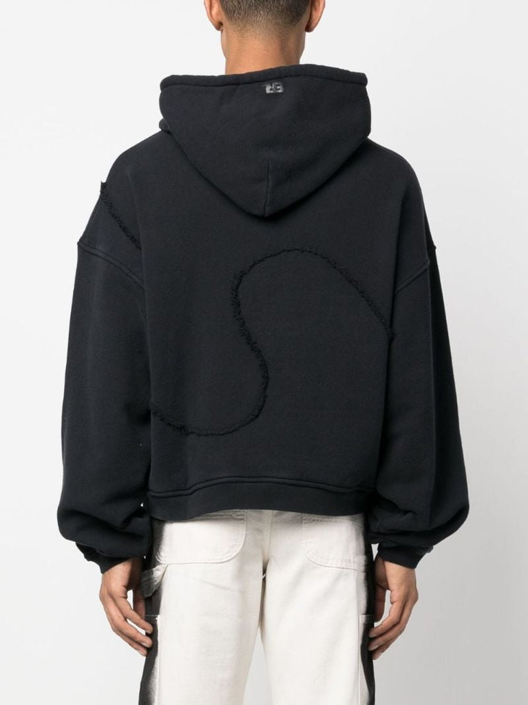 Black Swirl Frayed Cotton Hoodie