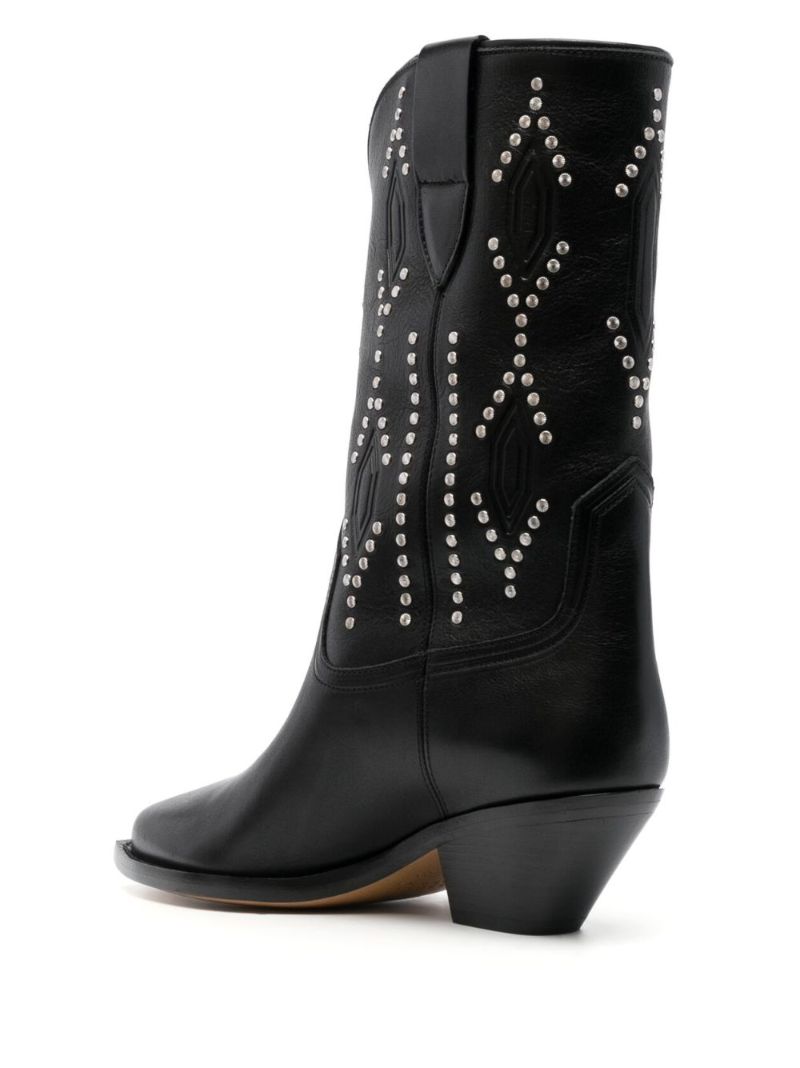 Black Stud-embellished Leather Cowboy Boots