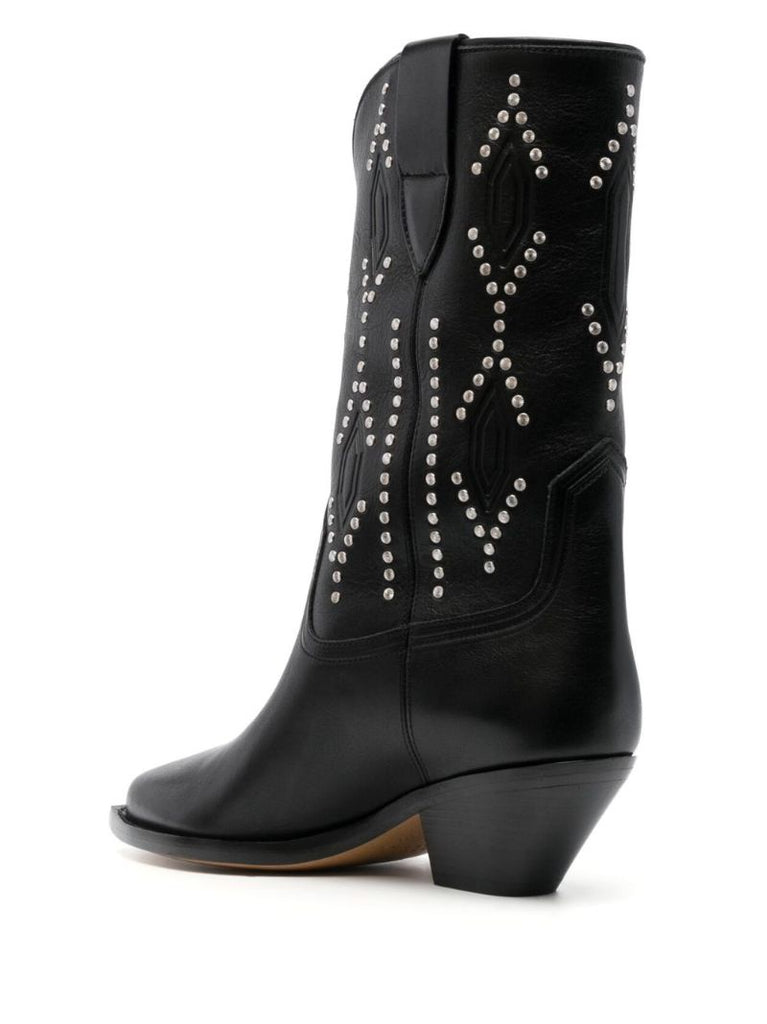 Black Stud-embellished Leather Cowboy Boots