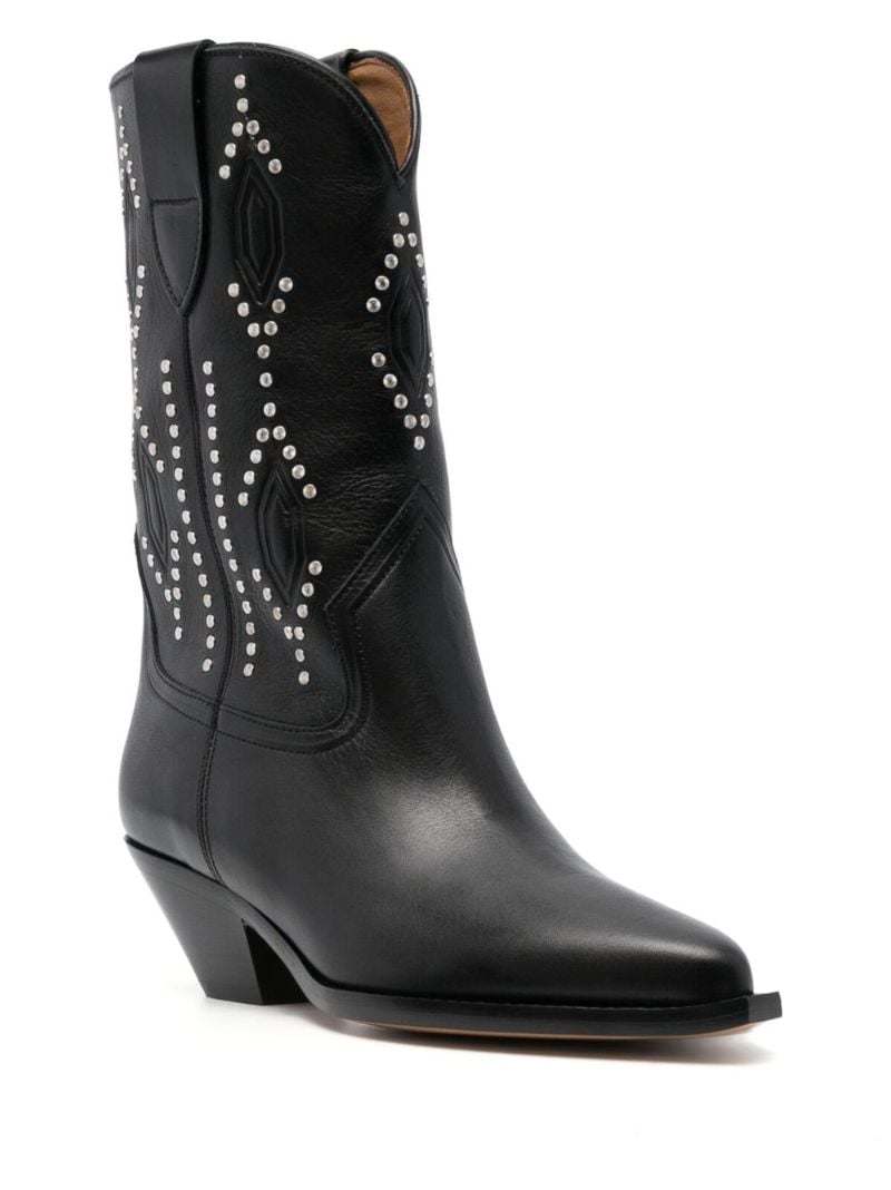 Black Stud-embellished Leather Cowboy Boots