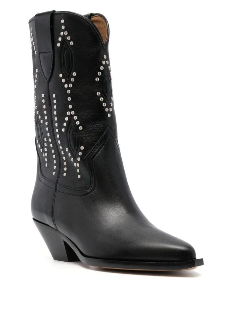Black Stud-embellished Leather Cowboy Boots