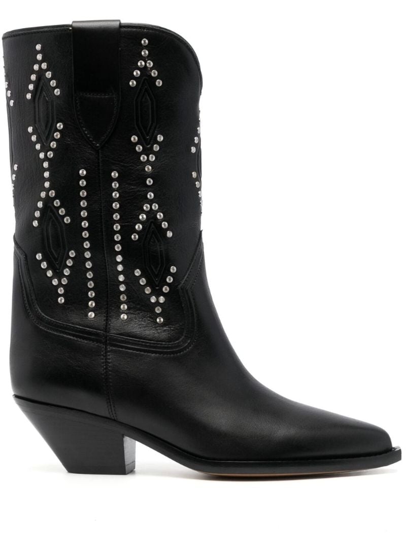 Black Stud-embellished Leather Cowboy Boots