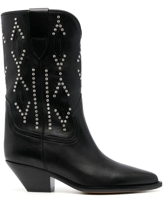 Black Stud-embellished Leather Cowboy Boots