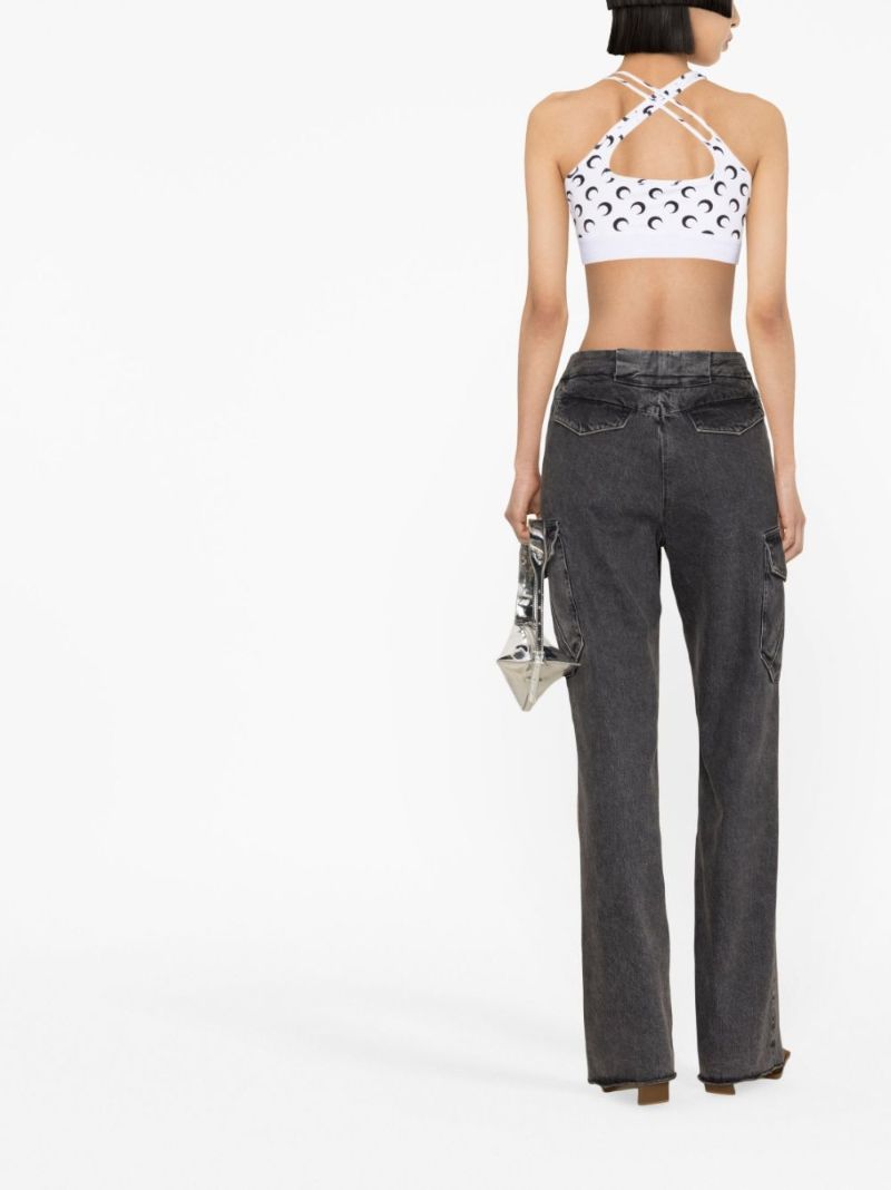 White Crescent Moon-print Crop Top