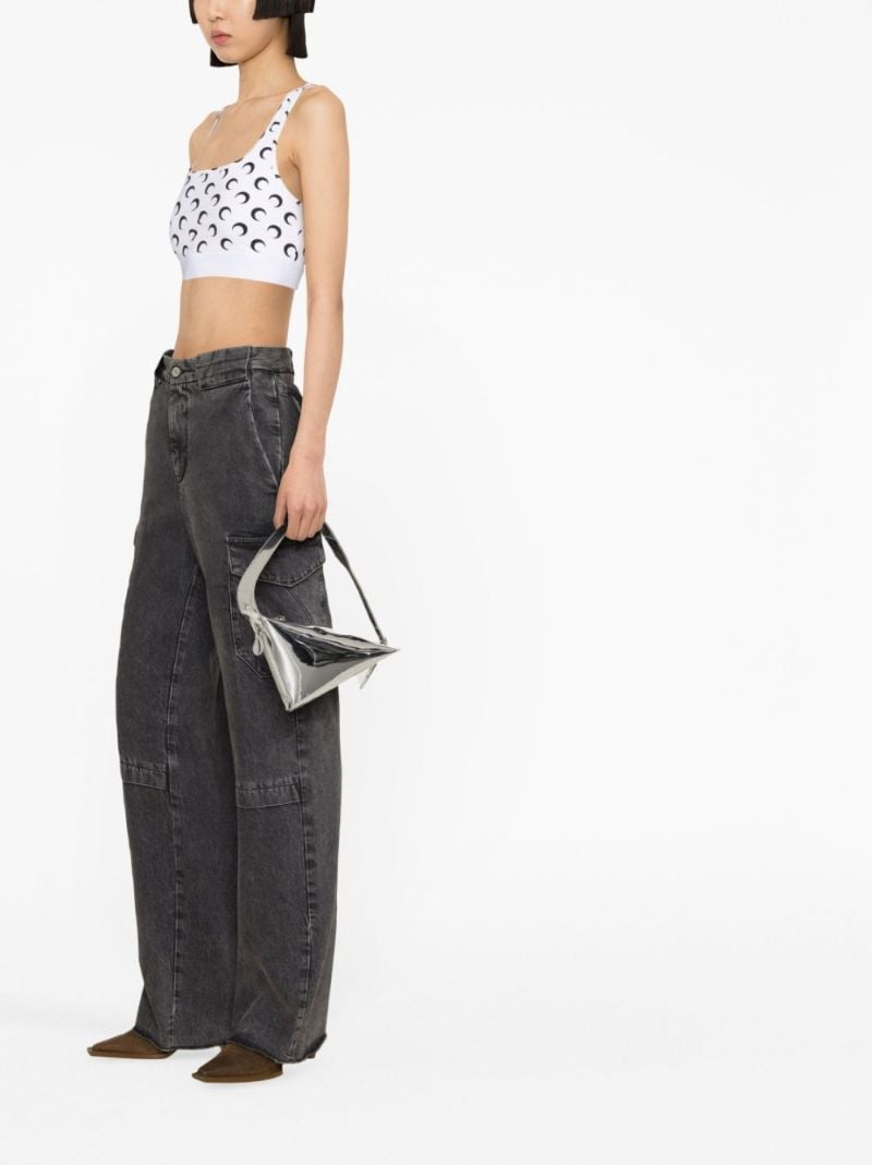 White Crescent Moon-print Crop Top