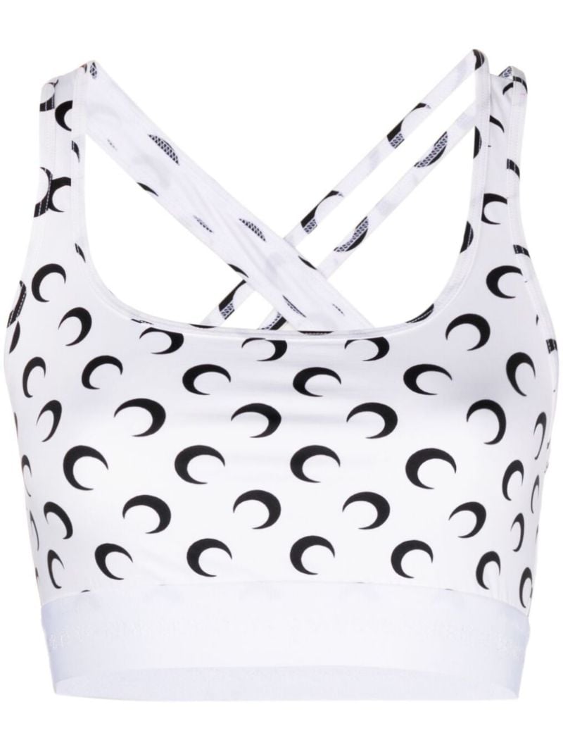 White Crescent Moon-print Crop Top