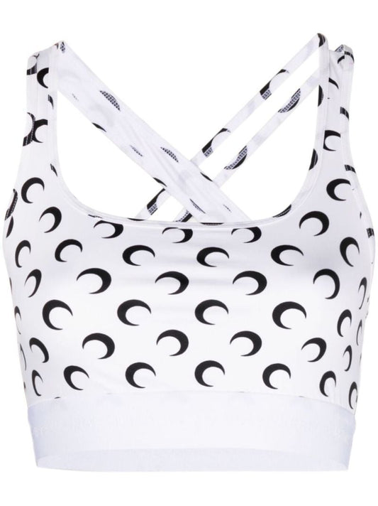 White Crescent Moon-print Crop Top