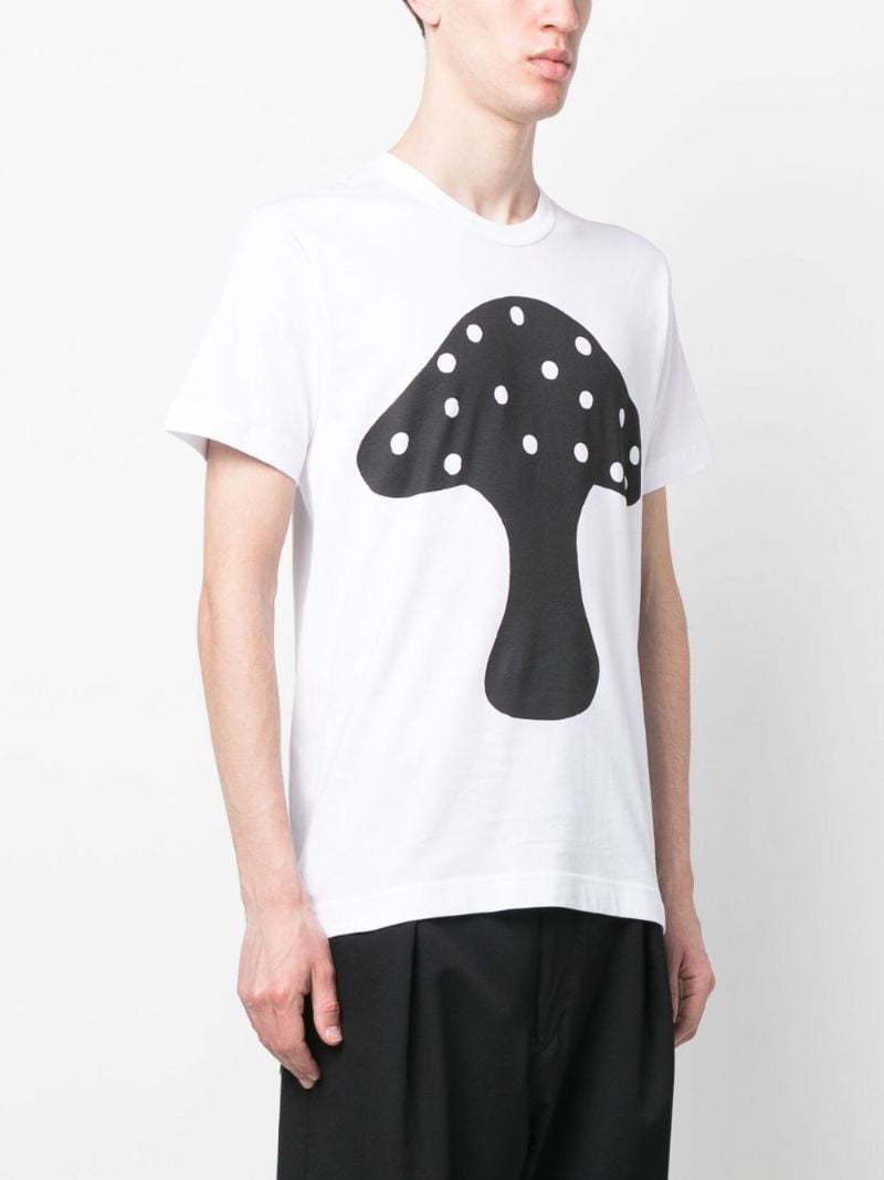 White Mushroom Print Cotton T-shirt
