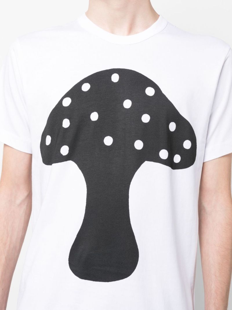 White Mushroom Print Cotton T-shirt