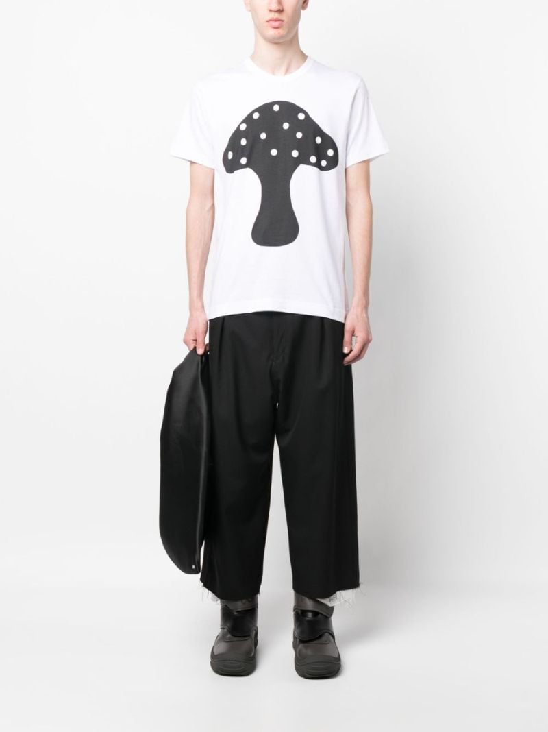 White Mushroom Print Cotton T-shirt