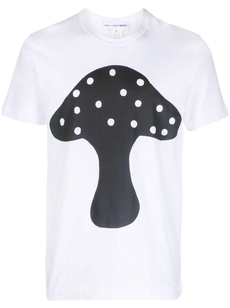 White Mushroom Print Cotton T-shirt
