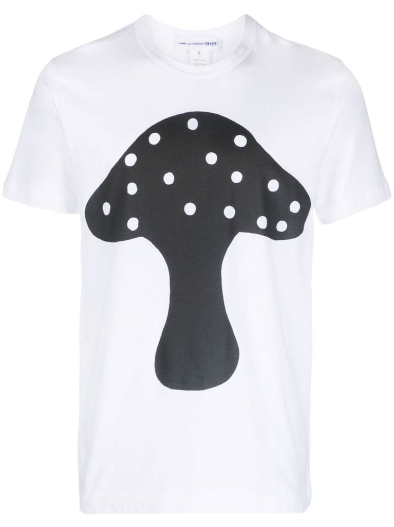 White Mushroom Print Cotton T-shirt