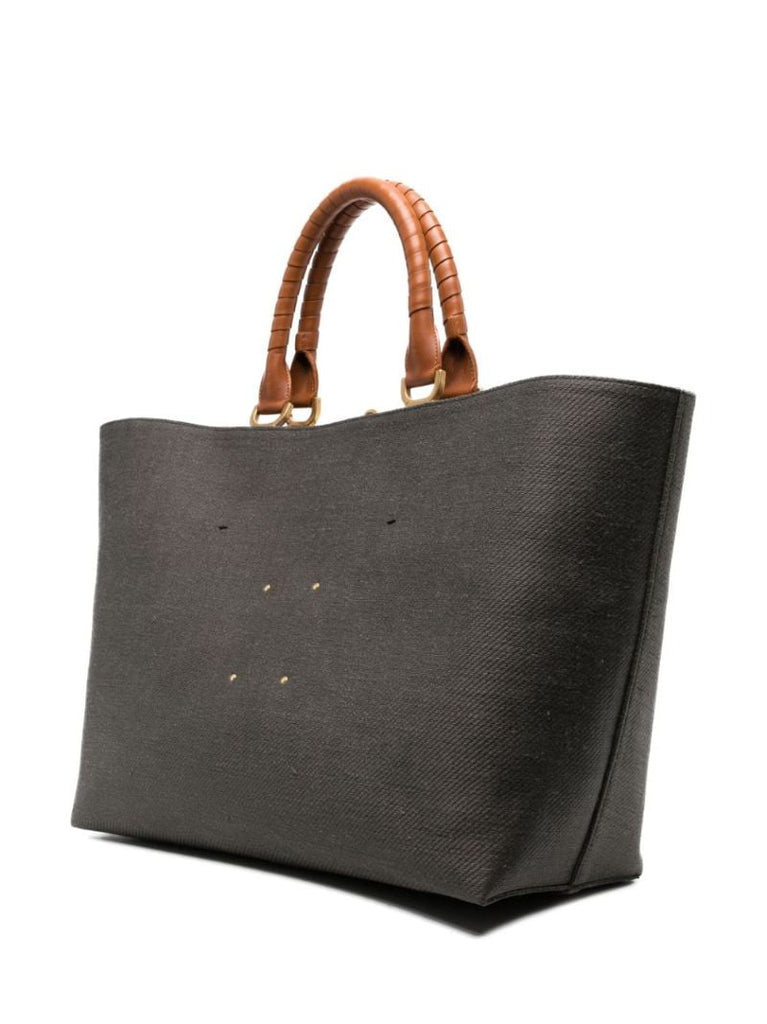 Black Marcie Linen Tote Bag