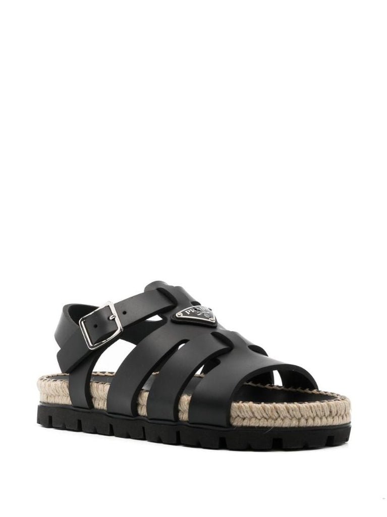 Black Flatform Leather Sandals