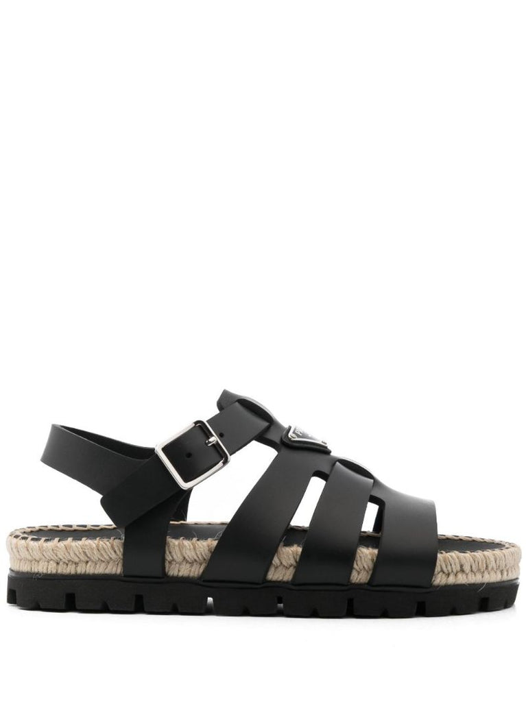 Black Flatform Leather Sandals