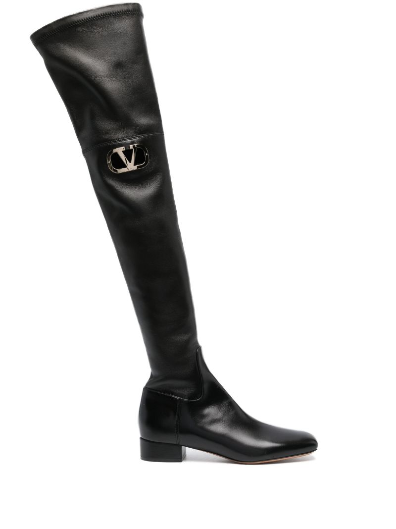 Black Vlogo Type Over-the Knee Boots