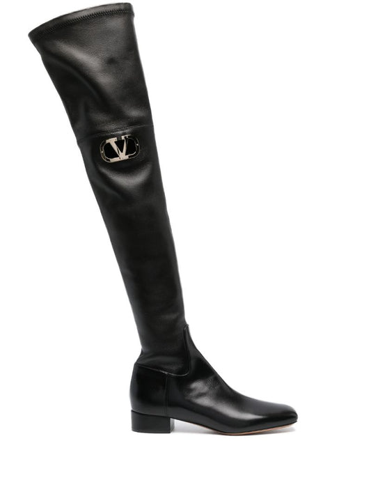 Black Vlogo Type Over-the Knee Boots