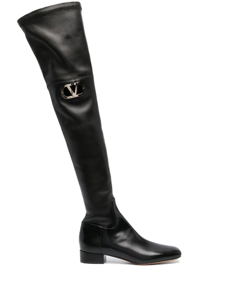 Black Vlogo Type Over-the Knee Boots