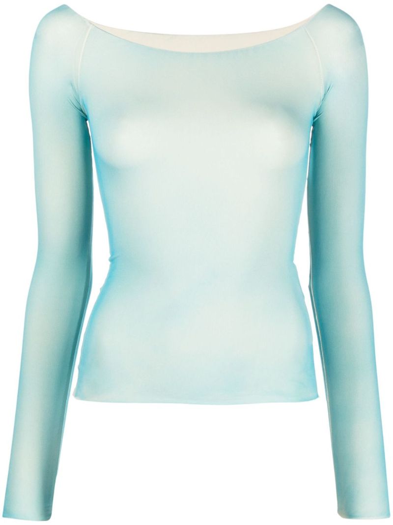 Blue Boat-neck Long-sleeve T-shirt