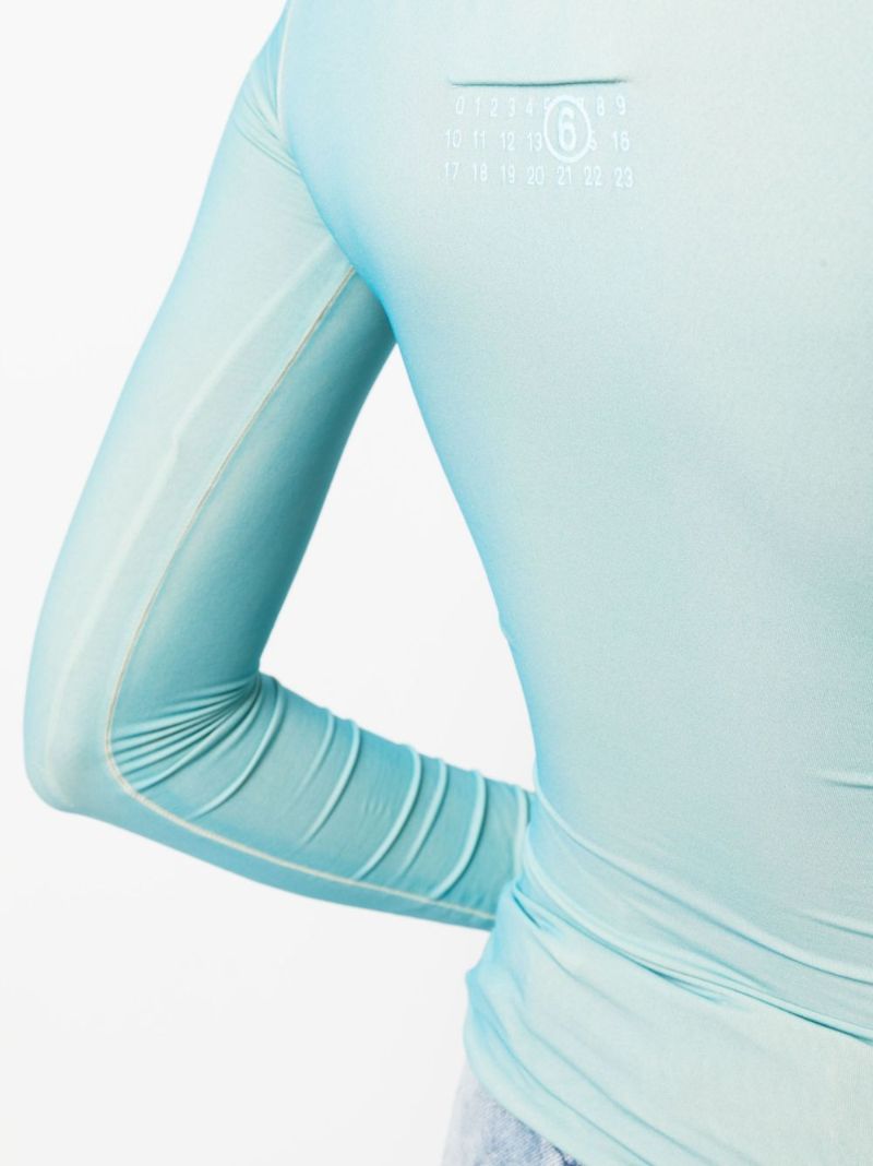 Blue Boat-neck Long-sleeve T-shirt