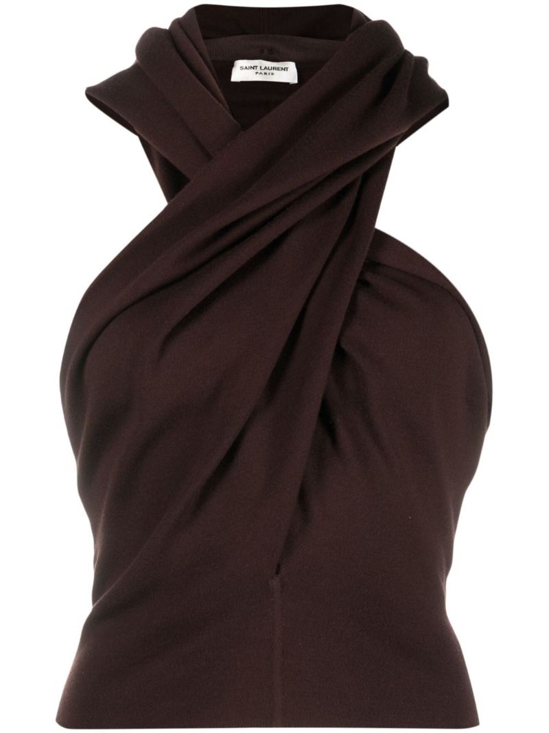Brown Sleeveless Wool Hoodie
