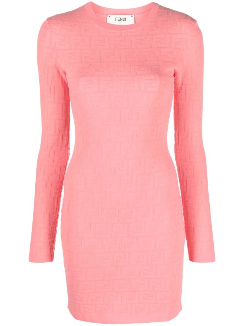Pink Ff Pattern Long Sleeve Minidress