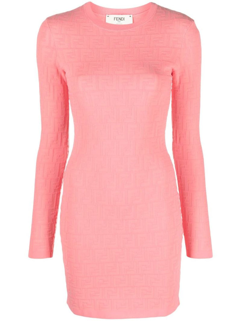 Pink Ff Pattern Long Sleeve Minidress