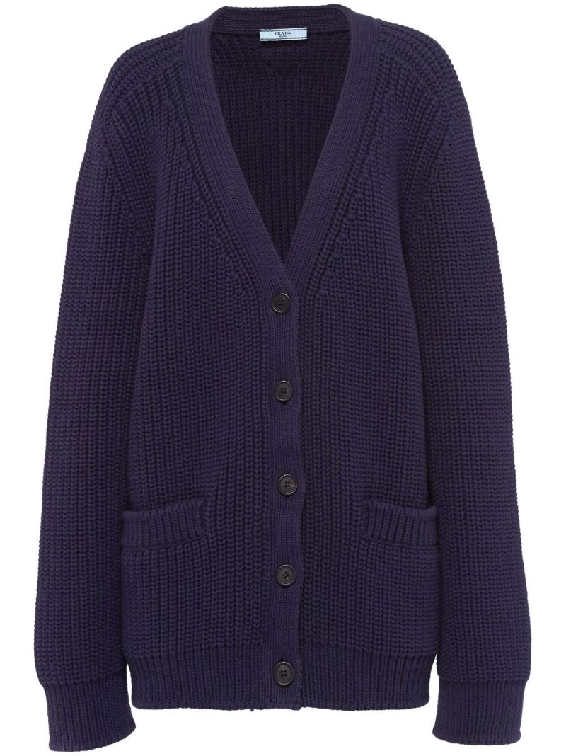Blue Ribbed-knit Cotton Cardigan