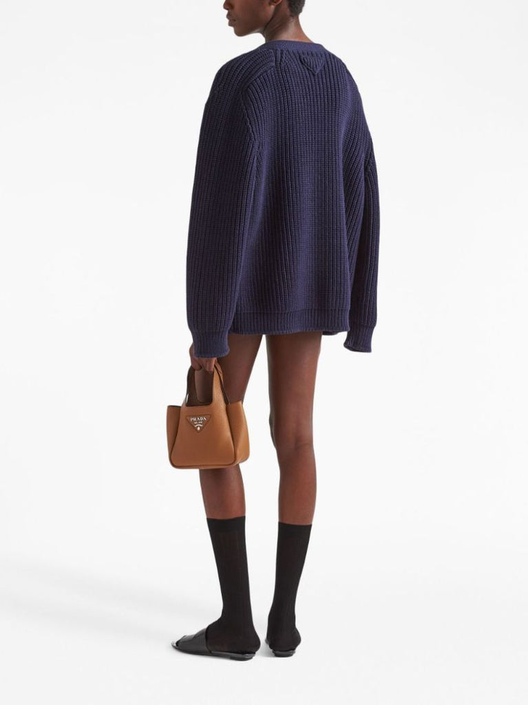 Blue Ribbed-knit Cotton Cardigan
