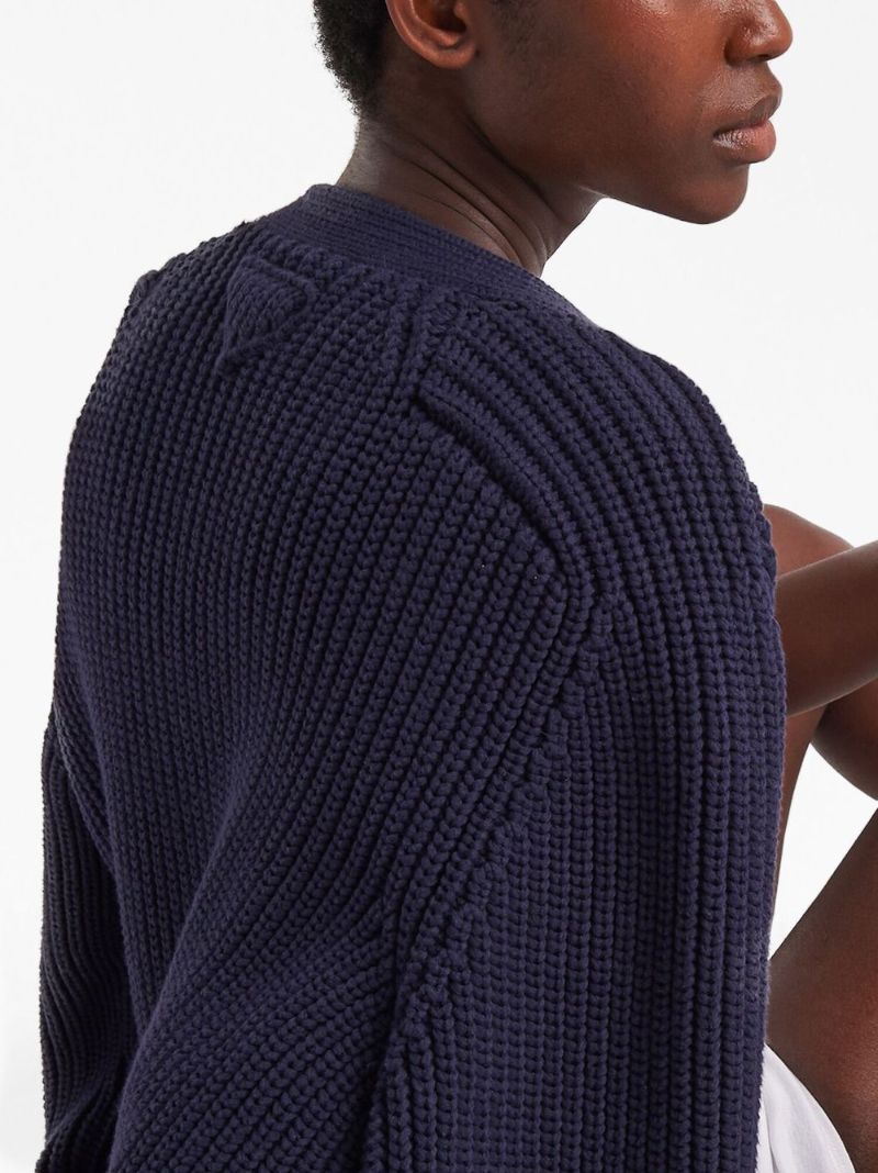 Blue Ribbed-knit Cotton Cardigan