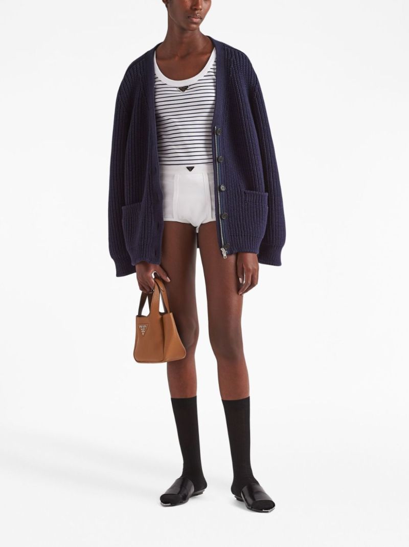 Blue Ribbed-knit Cotton Cardigan
