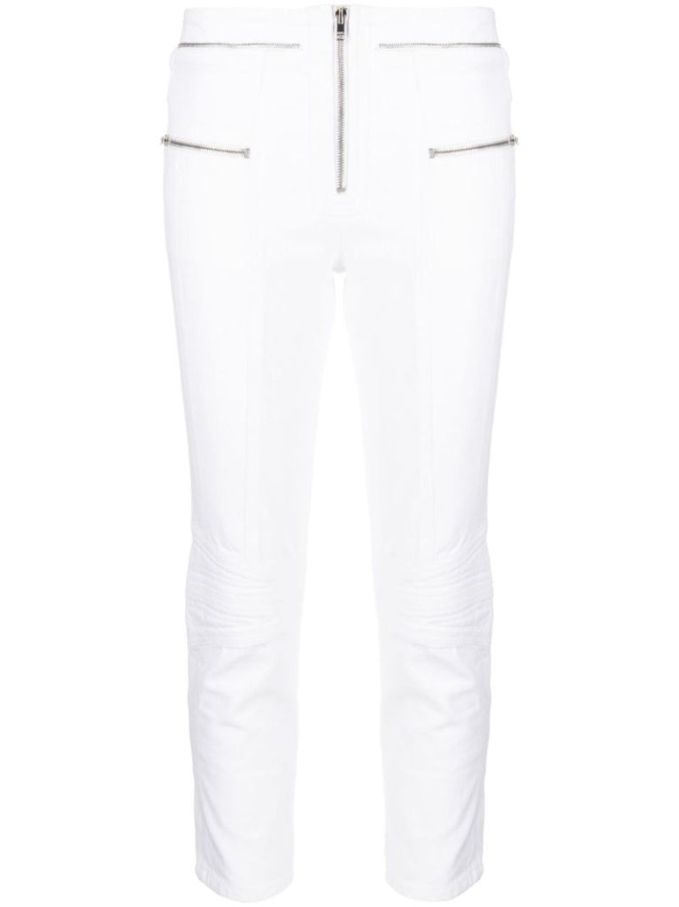 White Zip-embellished Cropped Jeans