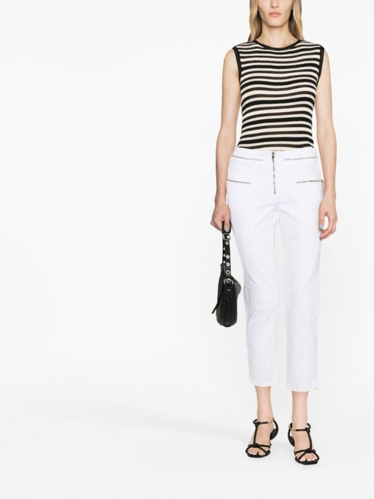 White Zip-embellished Cropped Jeans