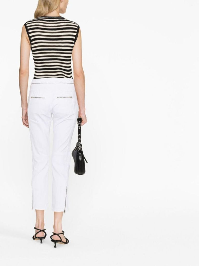 White Zip-embellished Cropped Jeans