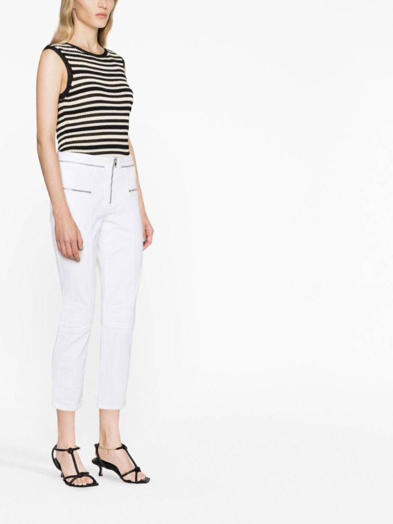 White Zip-embellished Cropped Jeans